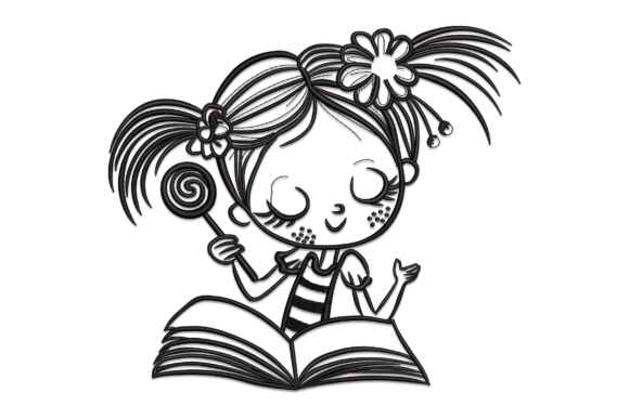 Child Reading Embroidery Design for Boutique Apparel